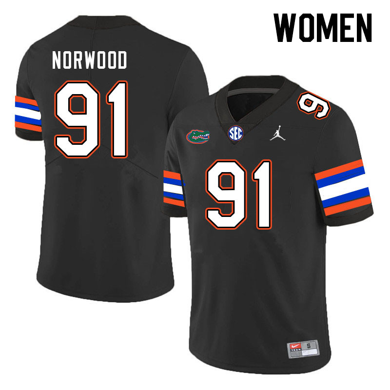 Women #91 Tyreik Norwood Florida Gators College Football Jerseys Stitched-Black